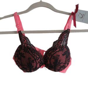 THE LITTLE BRA COMPANY Lucia Floral Lace Push Up Bra Licorice Raspberry Size 28B